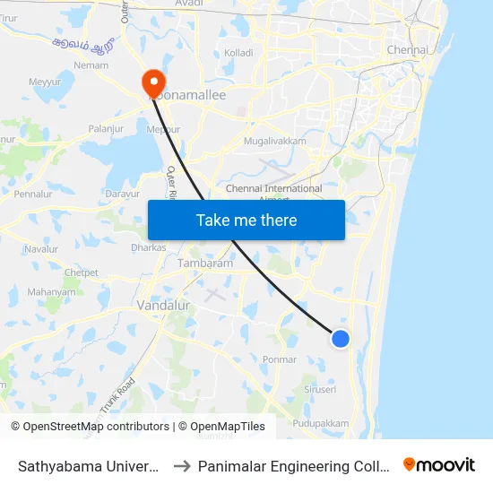 Sathyabama University to Panimalar Engineering College map