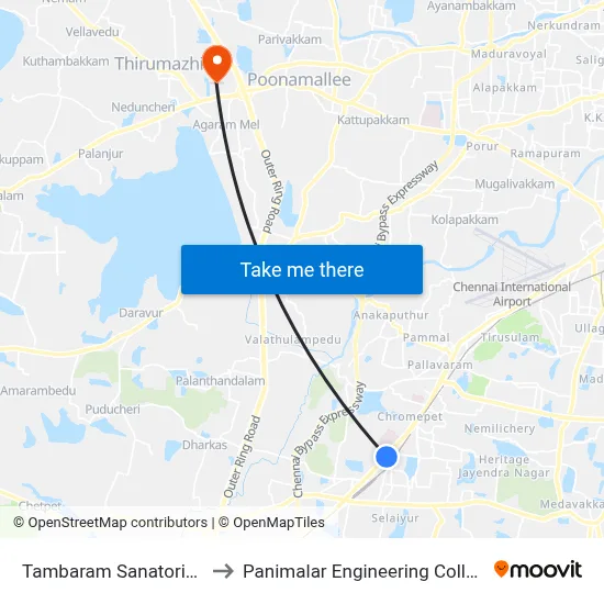 Tambaram Sanatorium to Panimalar Engineering College map