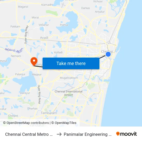 चेन्नई सेंट्रल मेट्रो स्टेशन to पनिमलर इंजीनियरिंग कॉलेज map