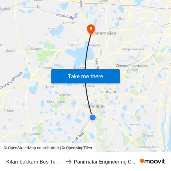 किलांबक्कम बस टर्मिनल to पनिमलर इंजीनियरिंग कॉलेज map