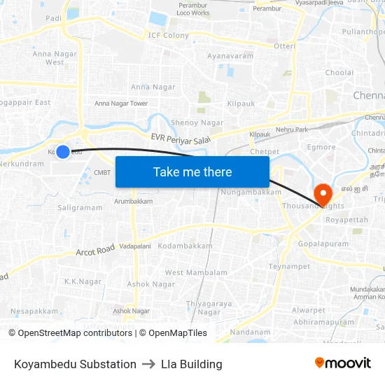 Koyambedu Substation to Lla Building map