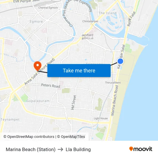 Marina Beach (Station) to Lla Building map