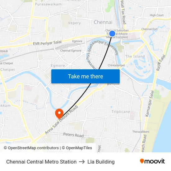Chennai Central Metro Station to Lla Building map