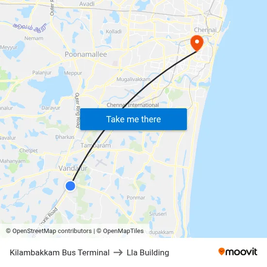 Kilambakkam Bus Terminal to Lla Building map