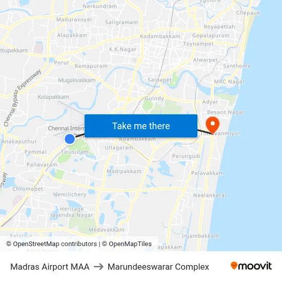 मद्रास हवाई अड्डा एमएए to मरुंदीश्वरर कॉम्प्लेक्स map