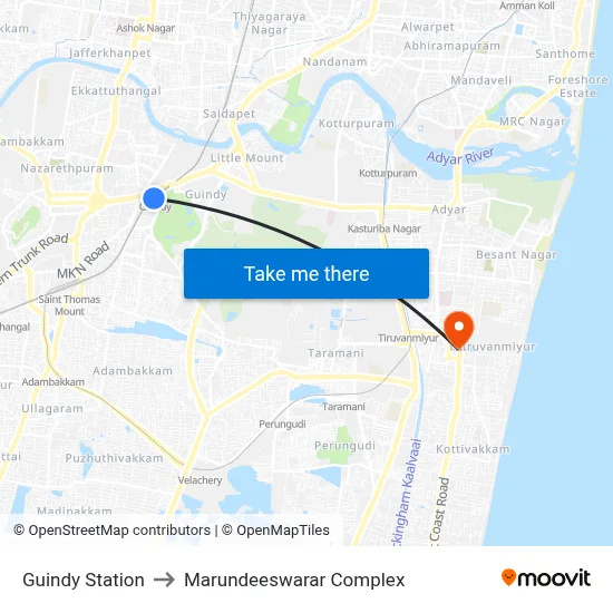 गिंडी स्टेशन to मरुंदीश्वरर कॉम्प्लेक्स map