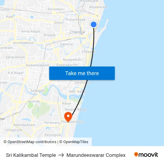 Sri Kalikambal Temple to Marundeeswarar Complex map