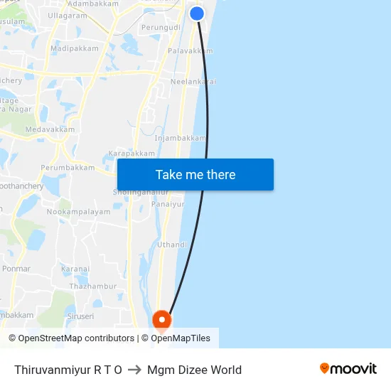 Thiruvanmiyur R T O to Mgm Dizee World map