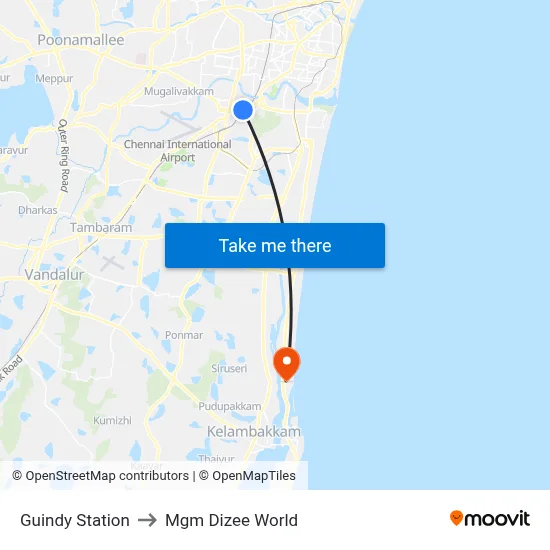 Guindy Station to Mgm Dizee World map