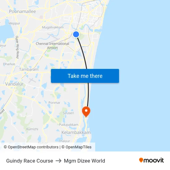 Guindy Race Course to Mgm Dizee World map