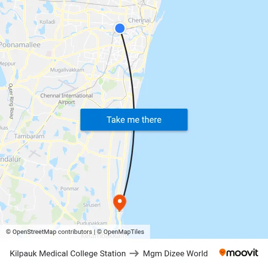 Kilpauk Medical College Station to Mgm Dizee World map