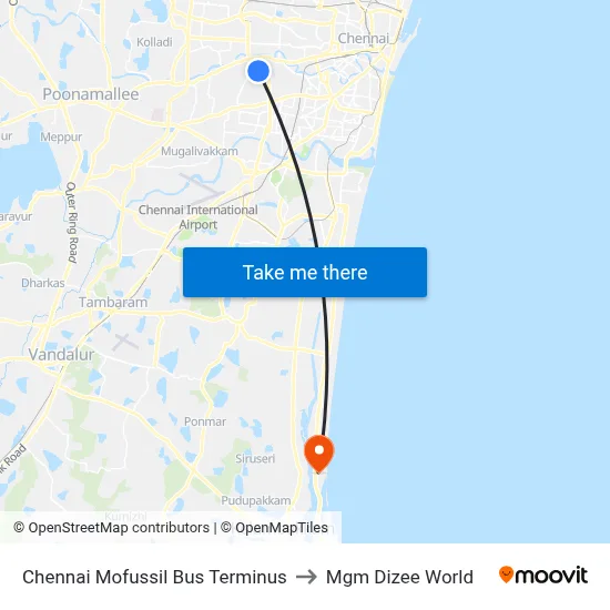 Chennai Mofussil Bus Terminus to Mgm Dizee World map