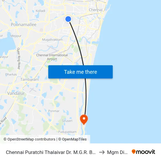 Chennai Puratchi Thalaivar Dr. M.G.R. Bus Terminus (CMBT Koyambedu) to Mgm Dizee World map
