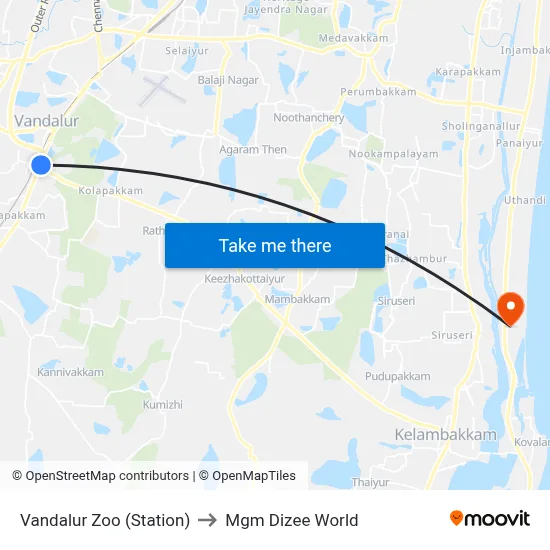 Vandalur Zoo (Station) to Mgm Dizee World map