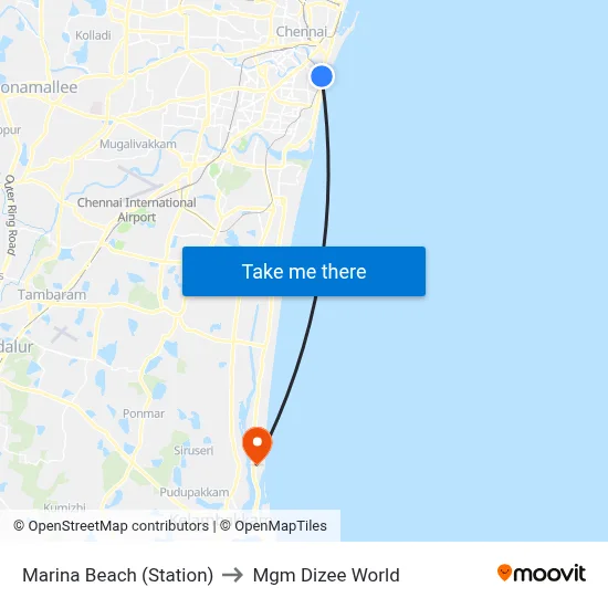 Marina Beach (Station) to Mgm Dizee World map