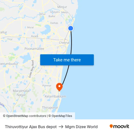 Thiruvottiyur Ajax Bus depot to Mgm Dizee World map