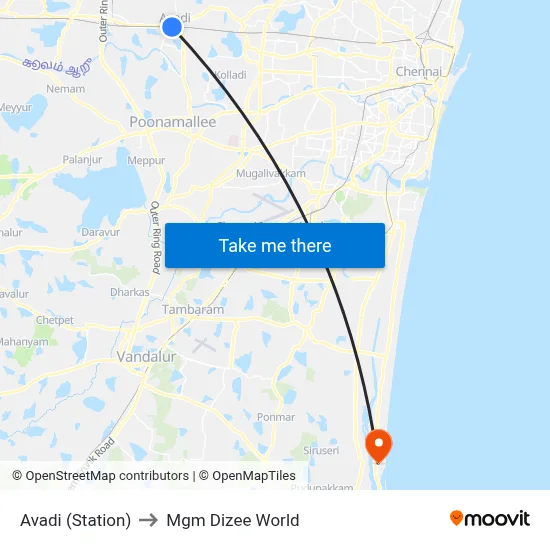 Avadi (Station) to Mgm Dizee World map