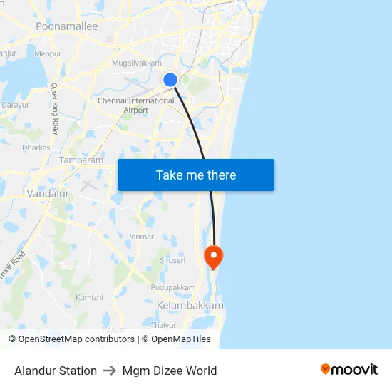 Alandur Station to Mgm Dizee World map