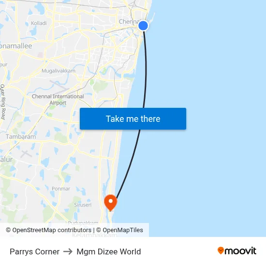 Parrys Corner to Mgm Dizee World map