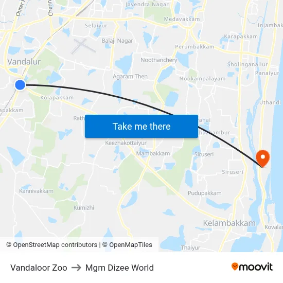 Vandaloor Zoo to Mgm Dizee World map