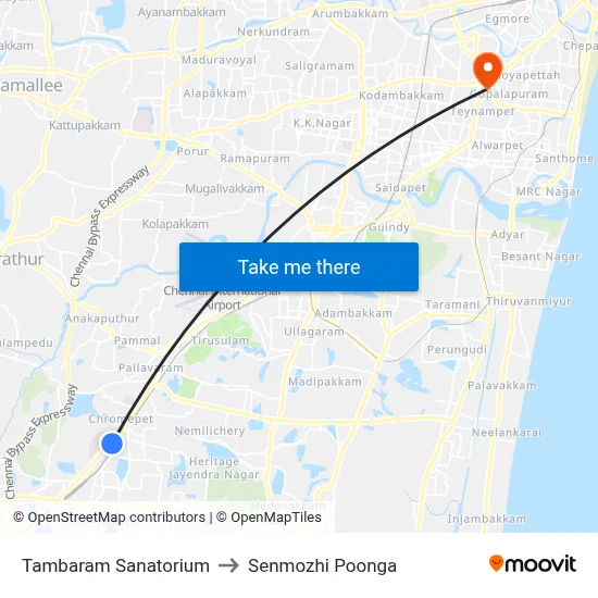 Tambaram Sanatorium to Senmozhi Poonga map