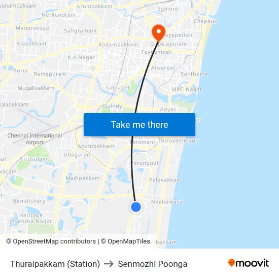 Thuraipakkam (Station) to Senmozhi Poonga map