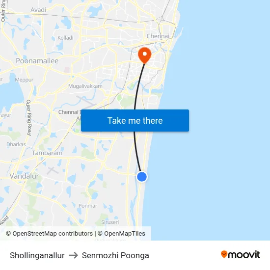 Shollinganallur to Senmozhi Poonga map