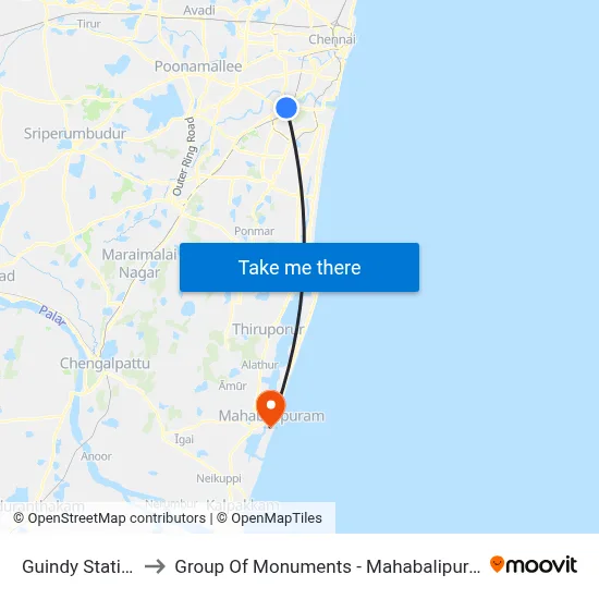 Guindy Station to Group Of Monuments - Mahabalipuram map