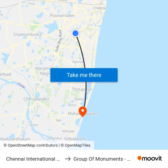 Chennai International Airport (MAA) to Group Of Monuments - Mahabalipuram map