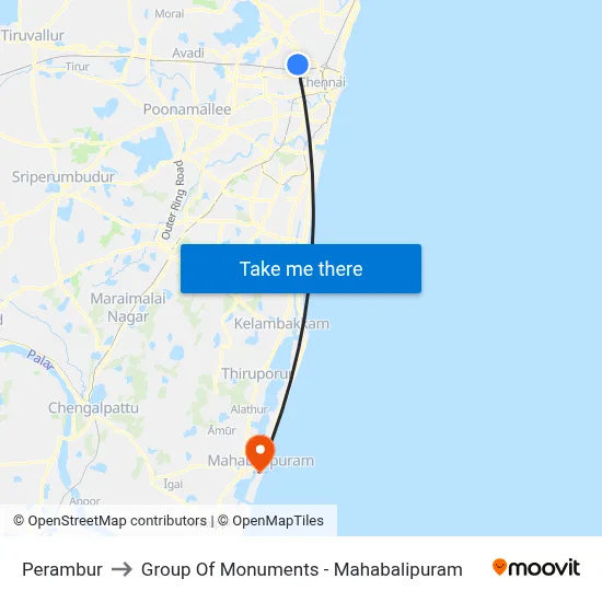 Perambur to Group Of Monuments - Mahabalipuram map
