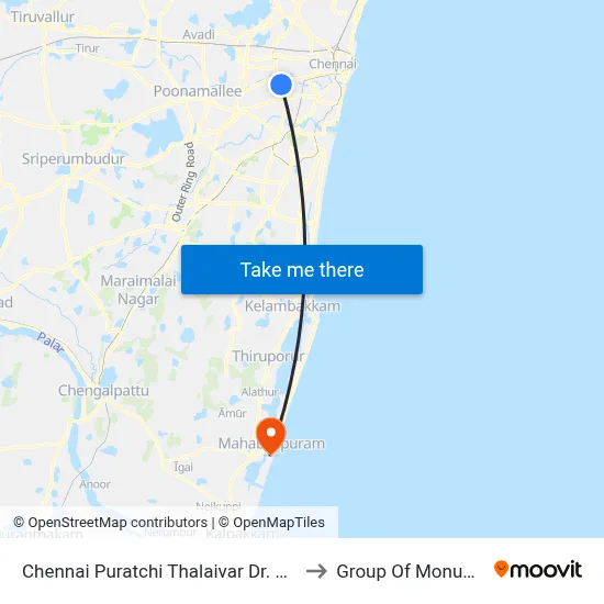 Chennai Puratchi Thalaivar Dr. M.G.R. Bus Terminus (CMBT Koyambedu) to Group Of Monuments - Mahabalipuram map