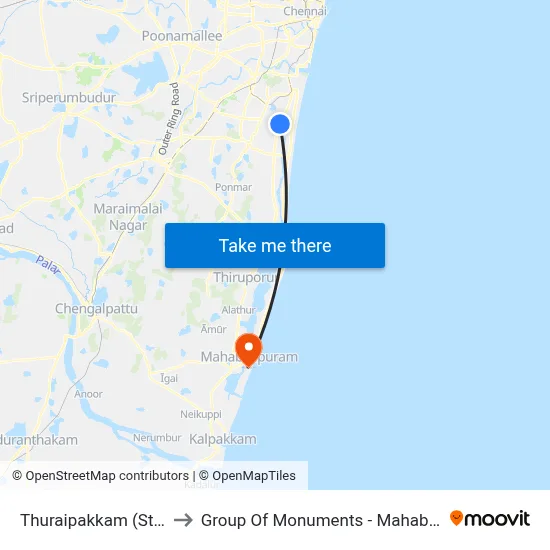 Thuraipakkam (Station) to Group Of Monuments - Mahabalipuram map