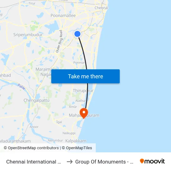 Chennai International Airport Station to Group Of Monuments - Mahabalipuram map