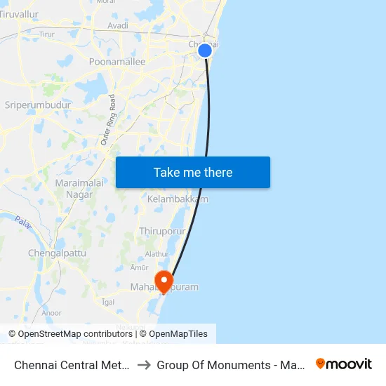 Chennai Central Metro Station to Group Of Monuments - Mahabalipuram map