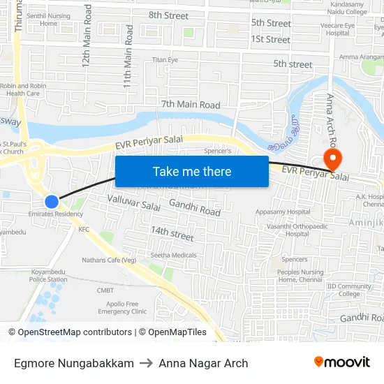 Egmore Nungabakkam to Anna Nagar Arch map