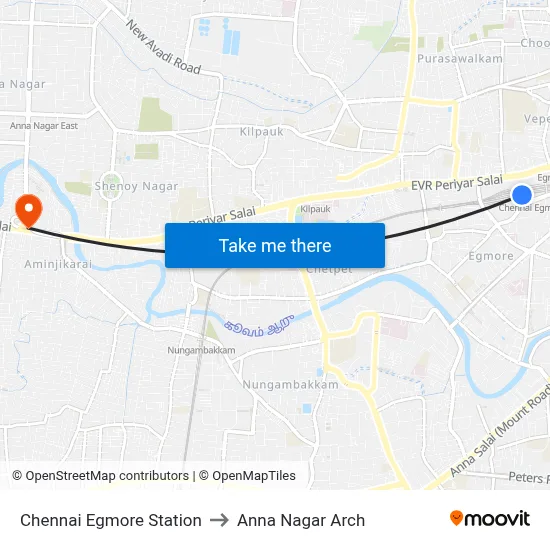 Chennai Egmore Station to Anna Nagar Arch map