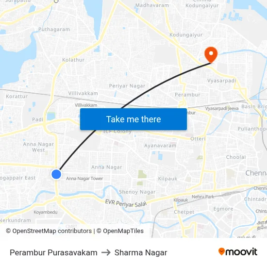 Perambur Purasavakam to Sharma Nagar map