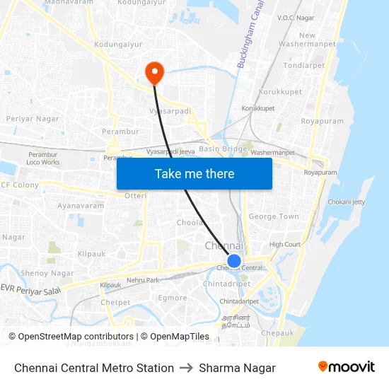 Chennai Central Metro Station to Sharma Nagar map