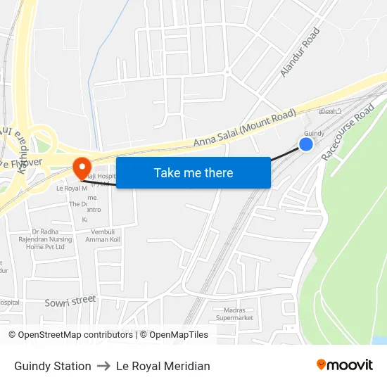 Guindy Station to Le Royal Meridian map