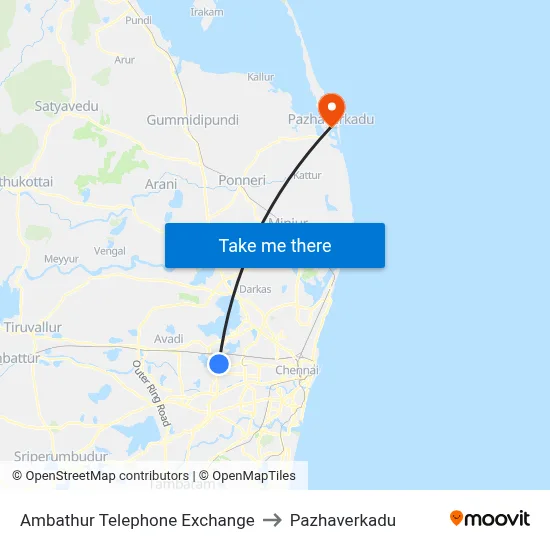 Ambathur Telephone Exchange to Pazhaverkadu map