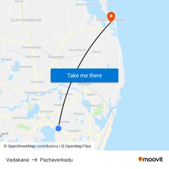 Vadakarai to Pazhaverkadu map