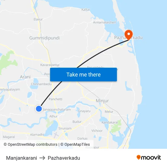 Manjankarani to Pazhaverkadu map