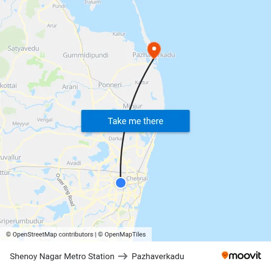 Shenoy Nagar Metro Station to Pazhaverkadu map