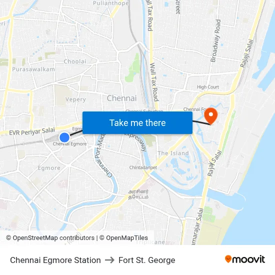 Chennai Egmore Station to Fort St. George map