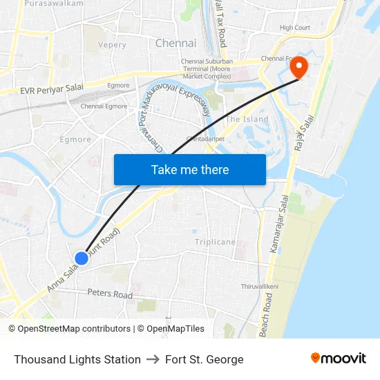 Thousand Lights Station to Fort St. George map