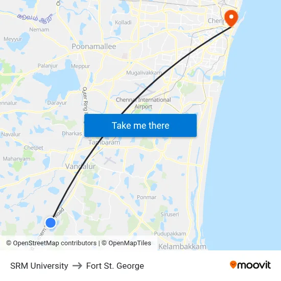 SRM University to Fort St. George map