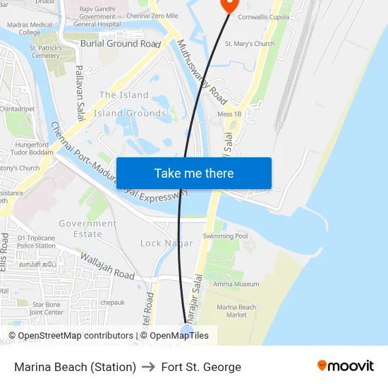 Marina Beach (Station) to Fort St. George map