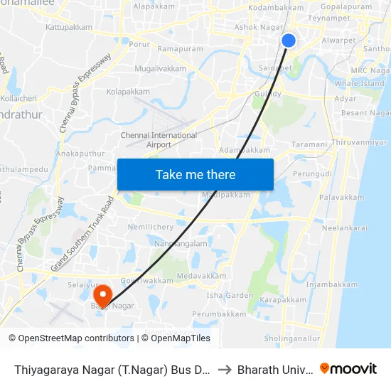 Thiyagaraya Nagar (T.Nagar) Bus Depot Corner to Bharath University map