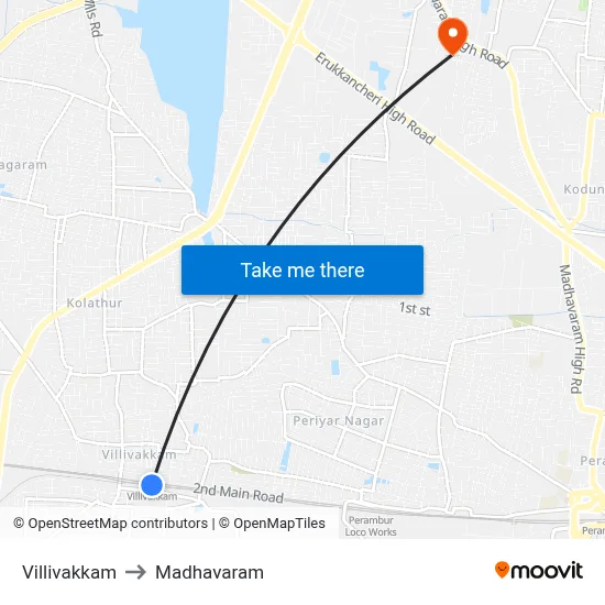 Villivakkam to Madhavaram map