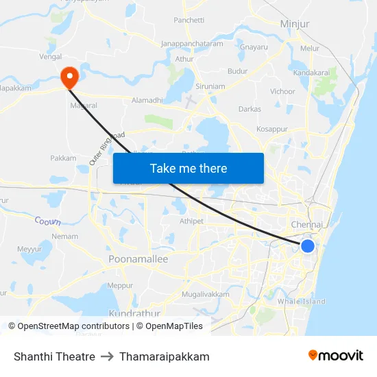 Shanthi Theatre to Thamaraipakkam map